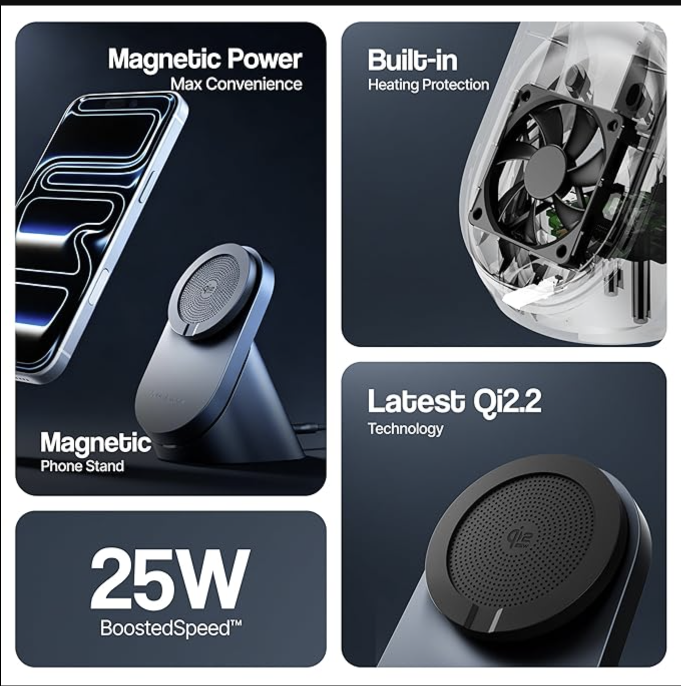 Ambrane 25W Qi2.2 Magsafe Wireless Charger with Stand & Heat Control Mechanism, Perfect for Table, Fast Charge 40% in Just 30 Mins Wirelessly for iPhone 12-17 All Models (AerosynQ 4, Grey)