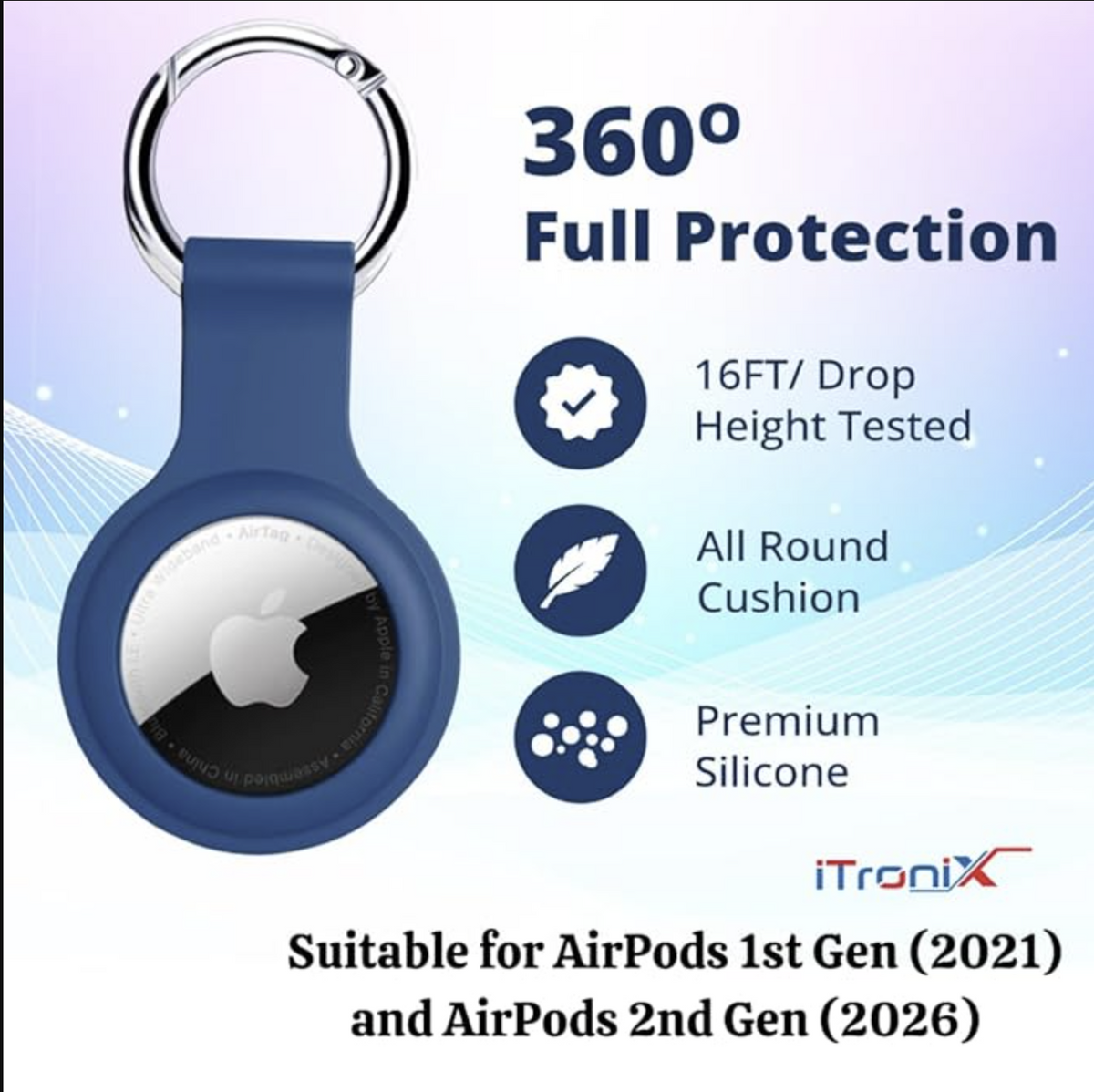 iTronix Case for Apple AirTag 2nd Gen (2026) & 1st Gen (2021), Shockproof Holder Anti-Scratch Protective Cover for Air Tags, Men's Women's Keyrings & Keychains for Keys, Luggage, Bags