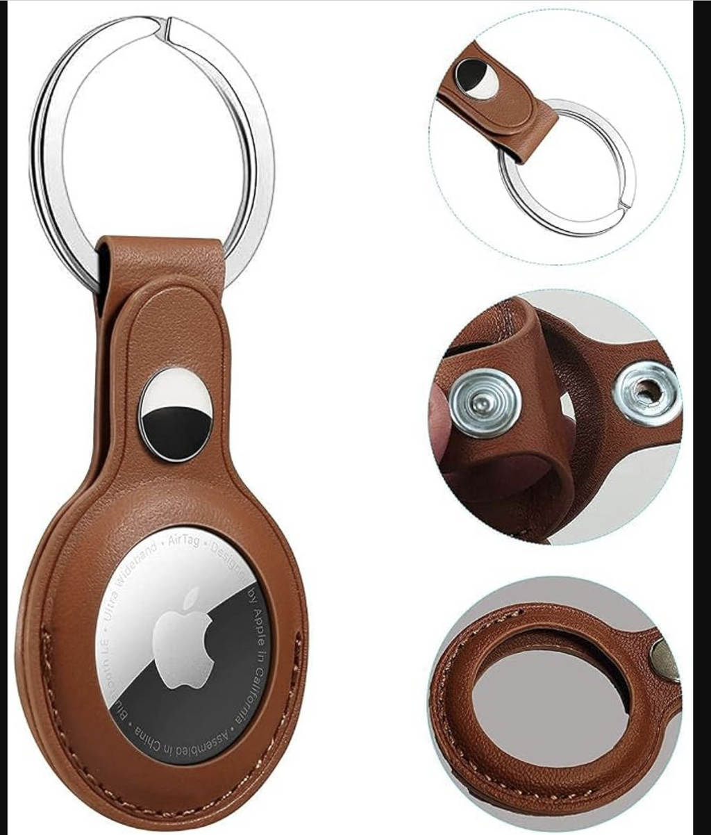 PU Leather Protective Key Ring Case Cover Compatible for Apple AirTag (Brown)