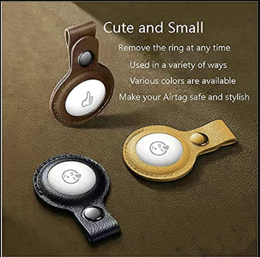 PU Leather Protective Key Ring Case Cover Compatible for Apple AirTag (Brown)
