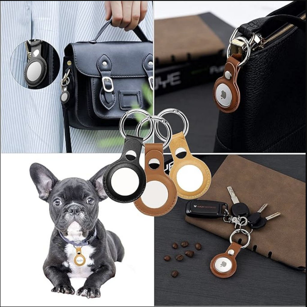PU Leather Protective Key Ring Case Cover Compatible for Apple AirTag (Black)
