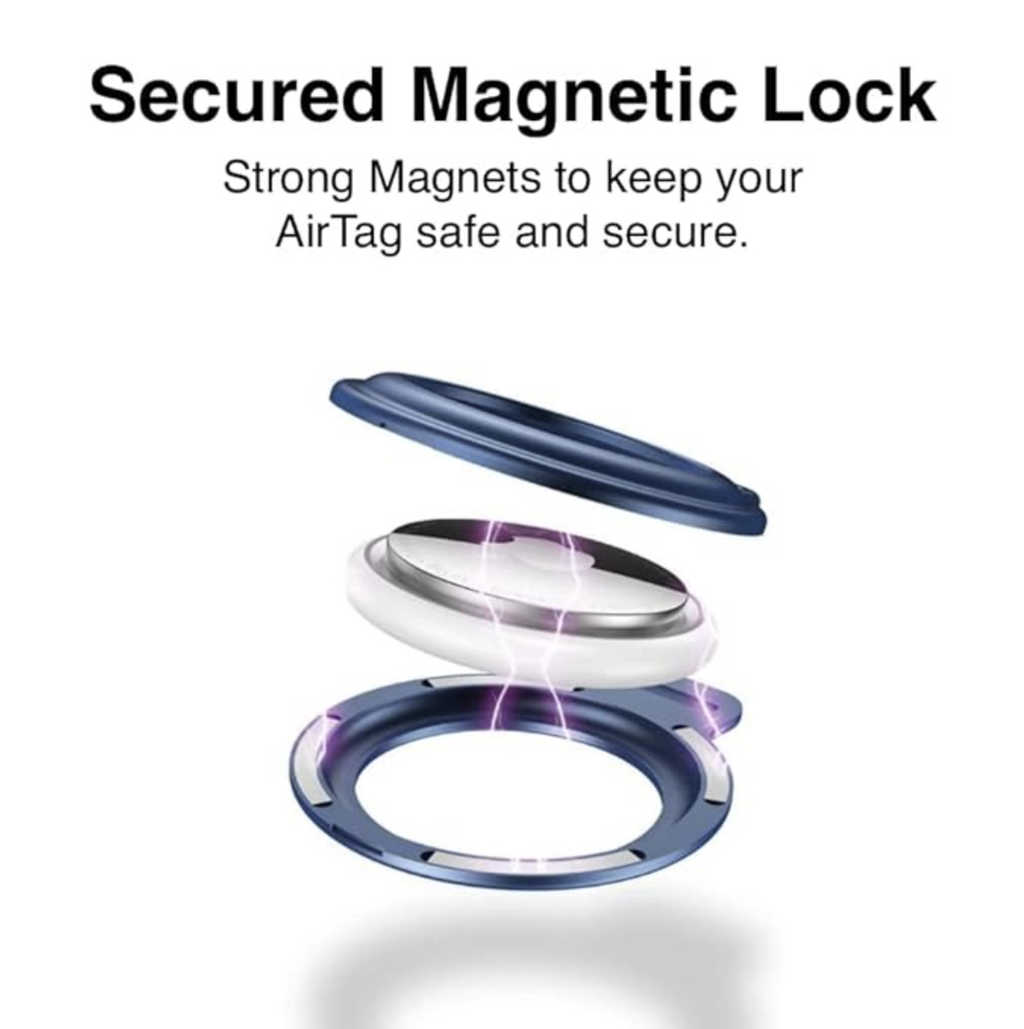AirTag Keychain Holder with Metallic Case Compatible with Apple Airtag with Antitheft Magnetic Lock | Light