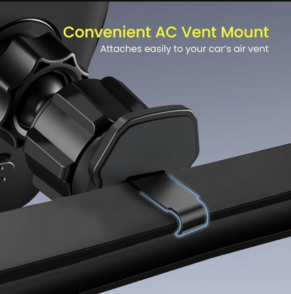 Portronics Clamp Z Car Phone Holder Stand with 360 Degree Rotation, AC Vent Mount, Strong Grip, Single Hand Use, Shockproof Build, Mobile Stand for Car