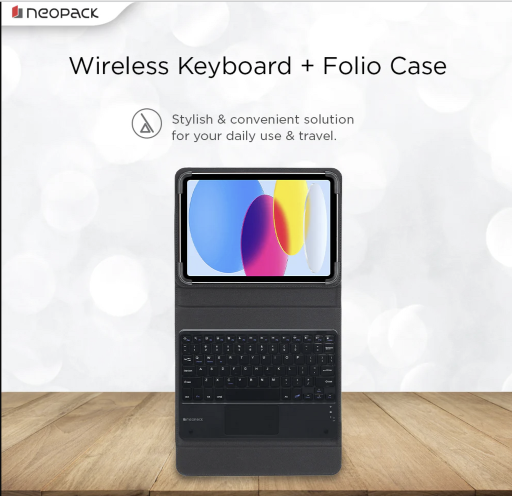 Prev Next Universal Keyboard Folio Case with Trackpad for iPad 10 to 11" Tablets (Black)