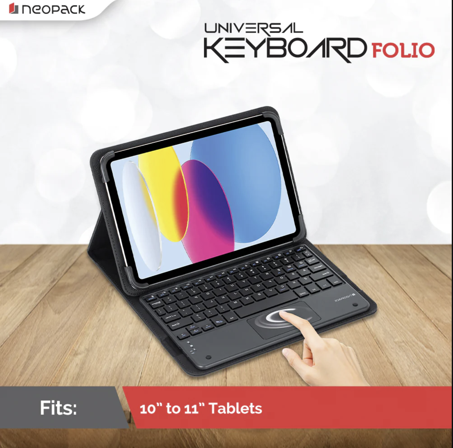 Prev Next Universal Keyboard Folio Case with Trackpad for iPad 10 to 11" Tablets (Black)