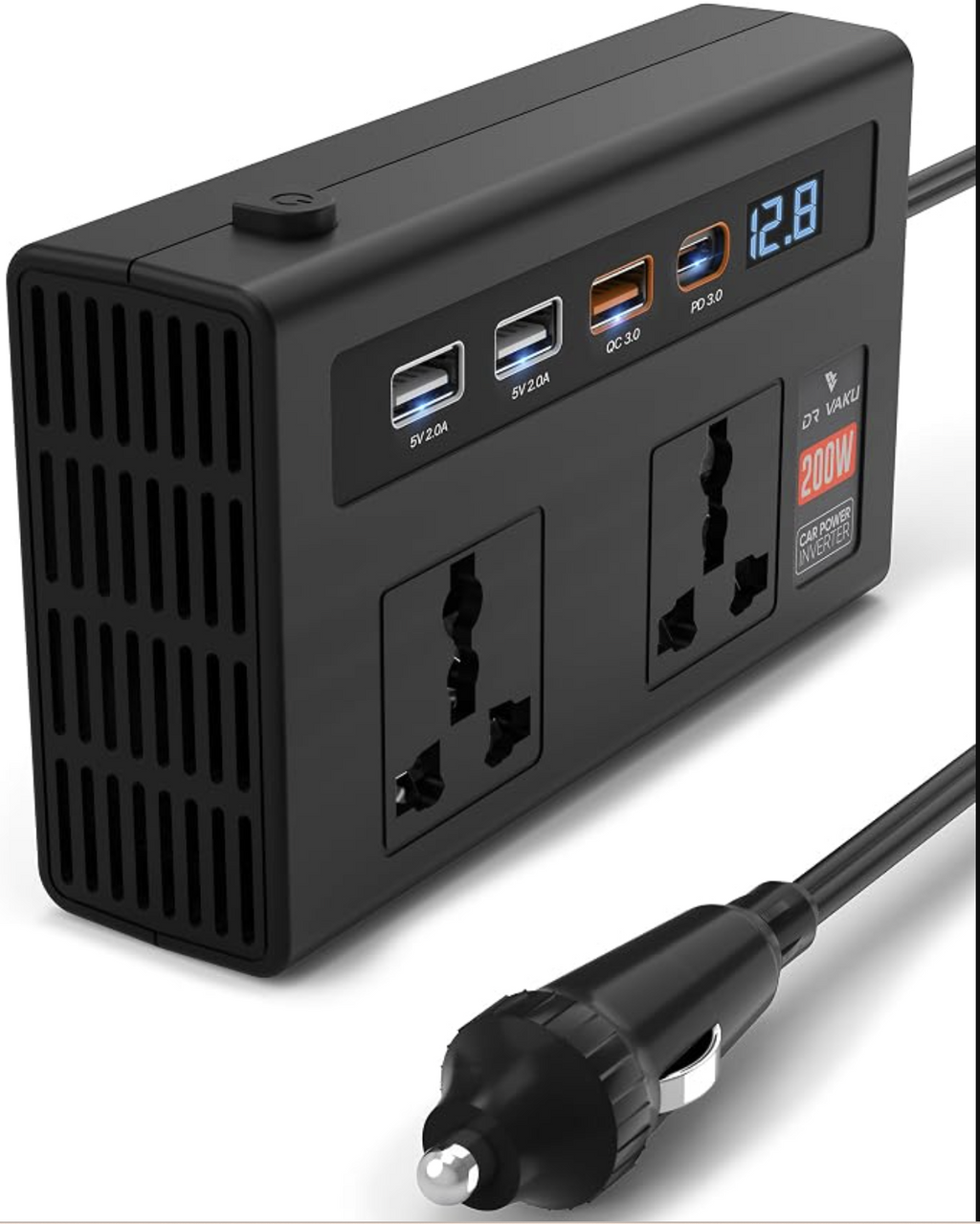DR VAKU® VoltDrive Pro 7in1 200 Watt Car Laptop Charger Fast Charging/Power Car Inverter Portable,12V DC to 220V AC Socket Converter (2X 3Pin Plug, 3X USB, 1x 30W PD) for Laptop, Mobile & Others