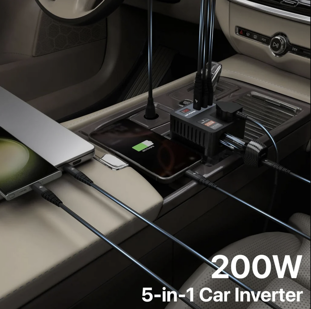 DR VAKU ® 5in1 VoltDrive Neo 200W Fast Charging Car Power Inverter 12V DC to 220V AC Socket Converter