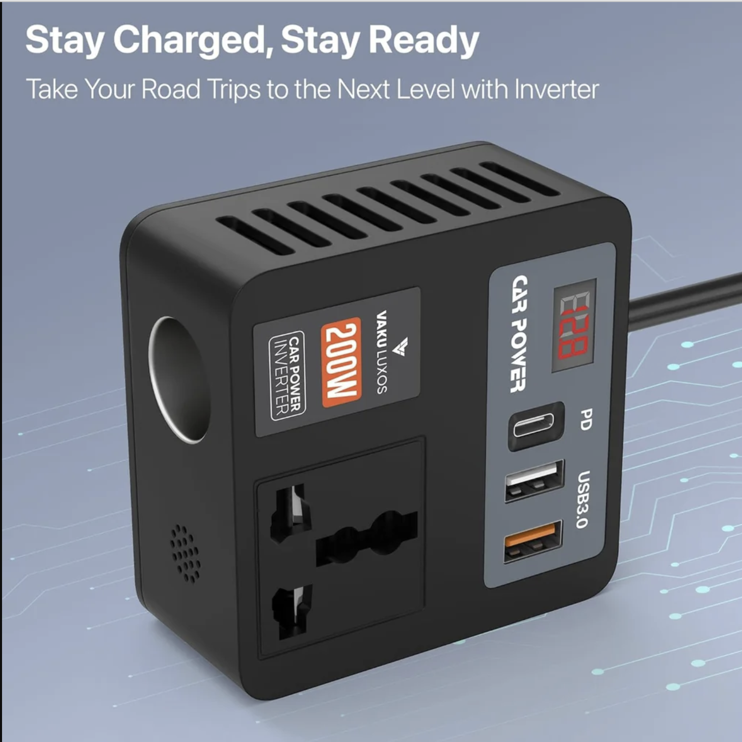 DR VAKU ® 5in1 VoltDrive Neo 200W Fast Charging Car Power Inverter 12V DC to 220V AC Socket Converter