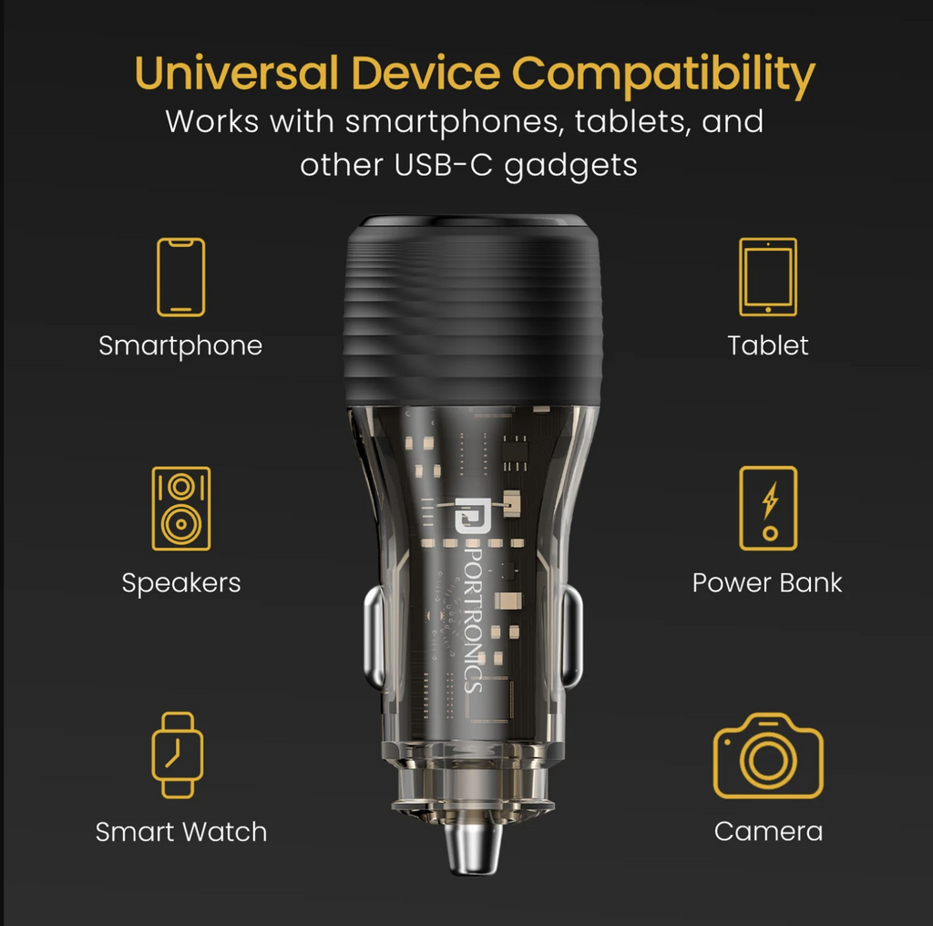 Car Power View Plus Dual Port 55.5W Car Charger | Transparent Design | 33W Type-C PD | 22.5W USB-A