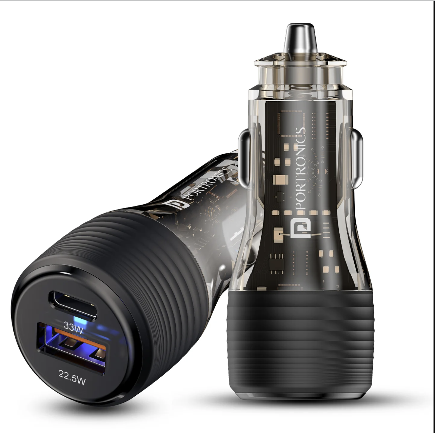 Car Power View Plus Dual Port 55.5W Car Charger | Transparent Design | 33W Type-C PD | 22.5W USB-A