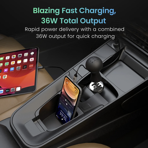 Car Power View 36W Type-C PD | 18W USB | Metal Pull Handle | Transparent Casing