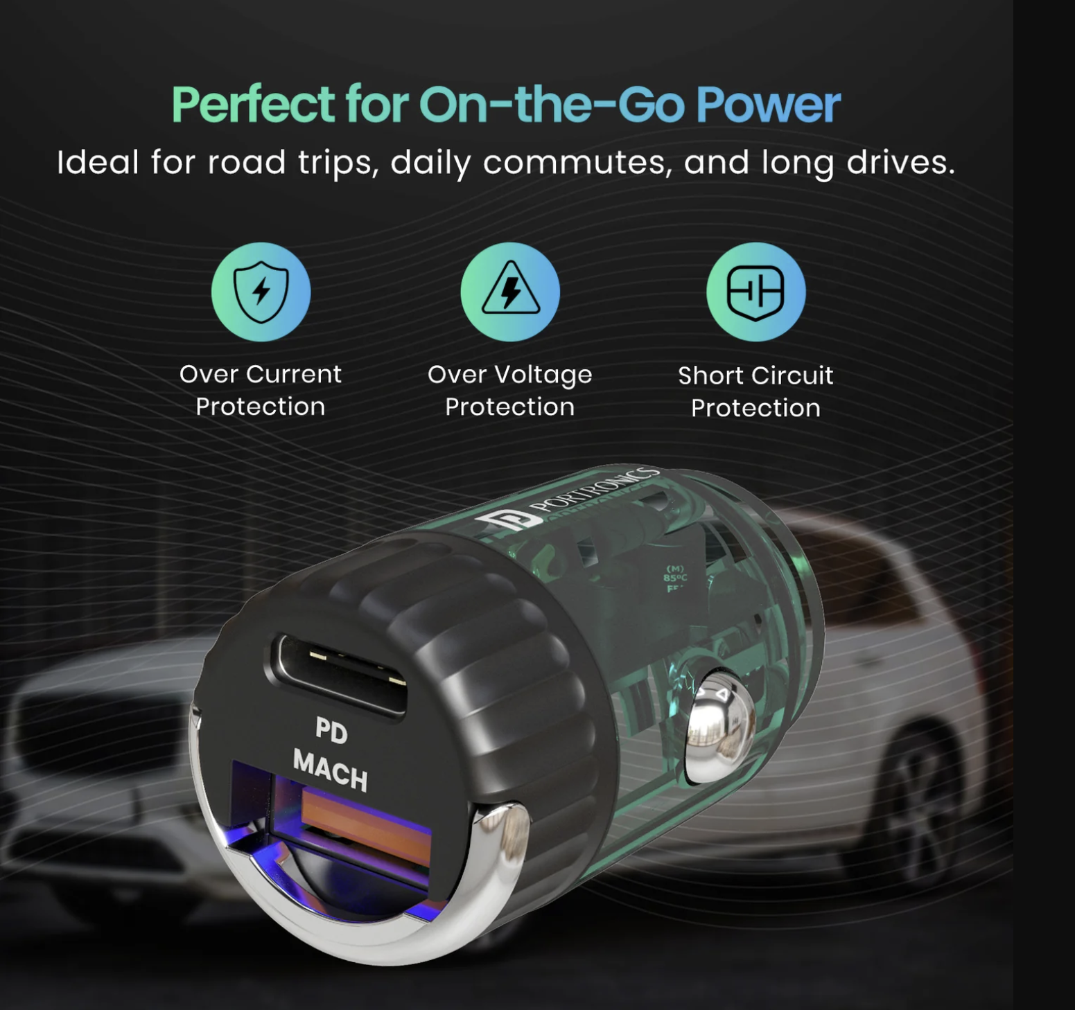 Car Power View 36W Type-C PD | 18W USB | Metal Pull Handle | Transparent Casing
