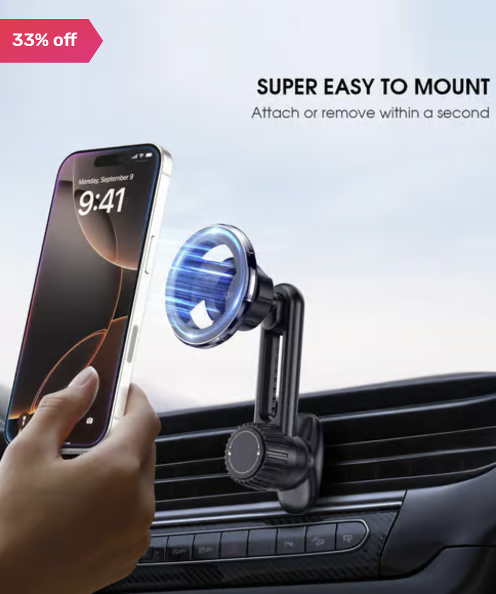 Powerup Magnetic Car Mount with 360¿ Rotation, Phone Holders for Car - Black