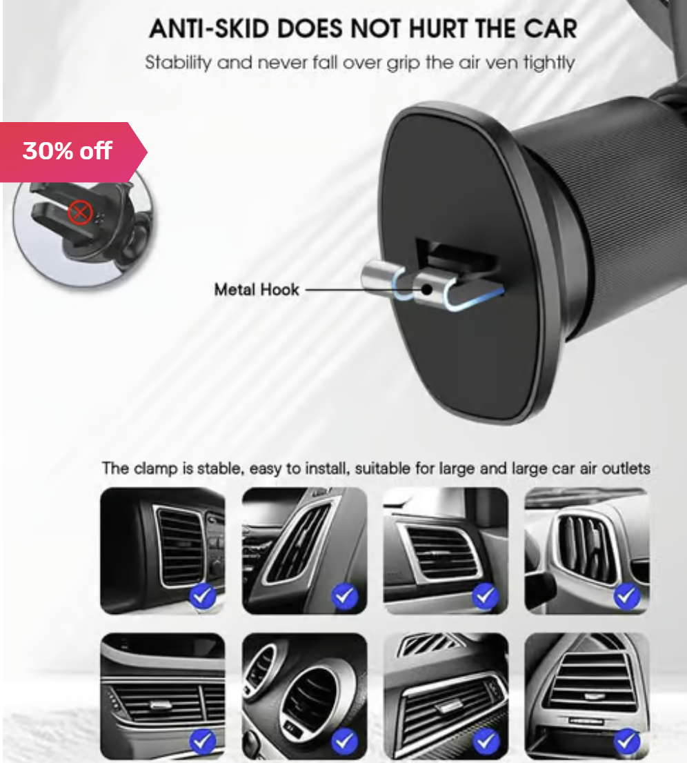 Powerup Air Vent Car Mount With 360¿ Rotation, Phone Holders Car Mount Stand - Black