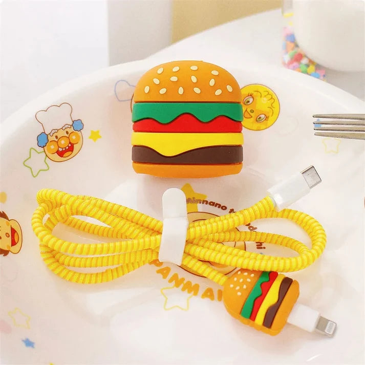 Iphone Charger Case Cover - Burger - 4 Piece Set (With Wire Protector)