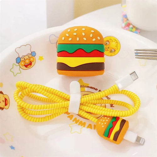 Iphone Charger Case Cover - Burger - 4 Piece Set (With Wire Protector)